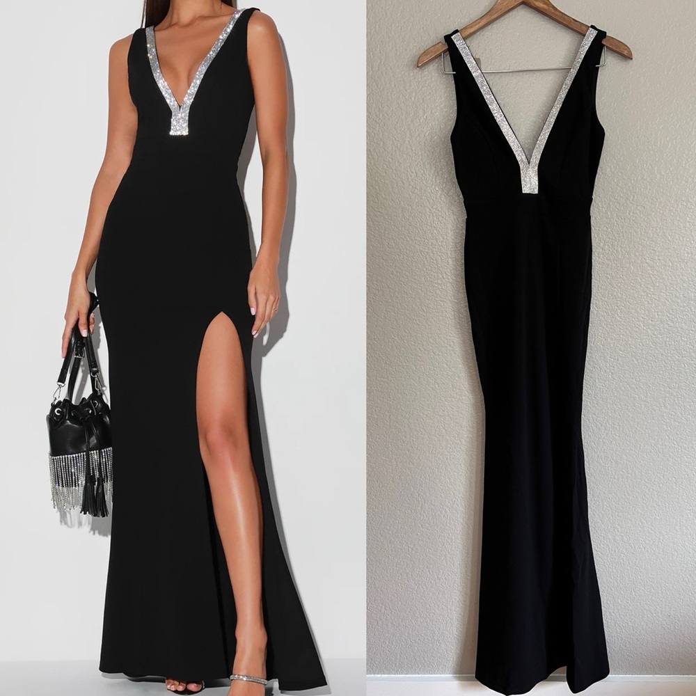 Stunned By You Black Rhinestone Mermaid Maxi Dress